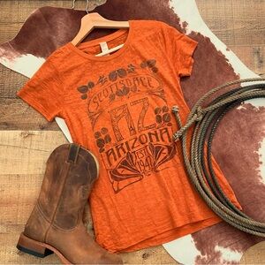 T Shirt Tee Western Burnout Tee in Rust Scottsdale Arizona Graphic